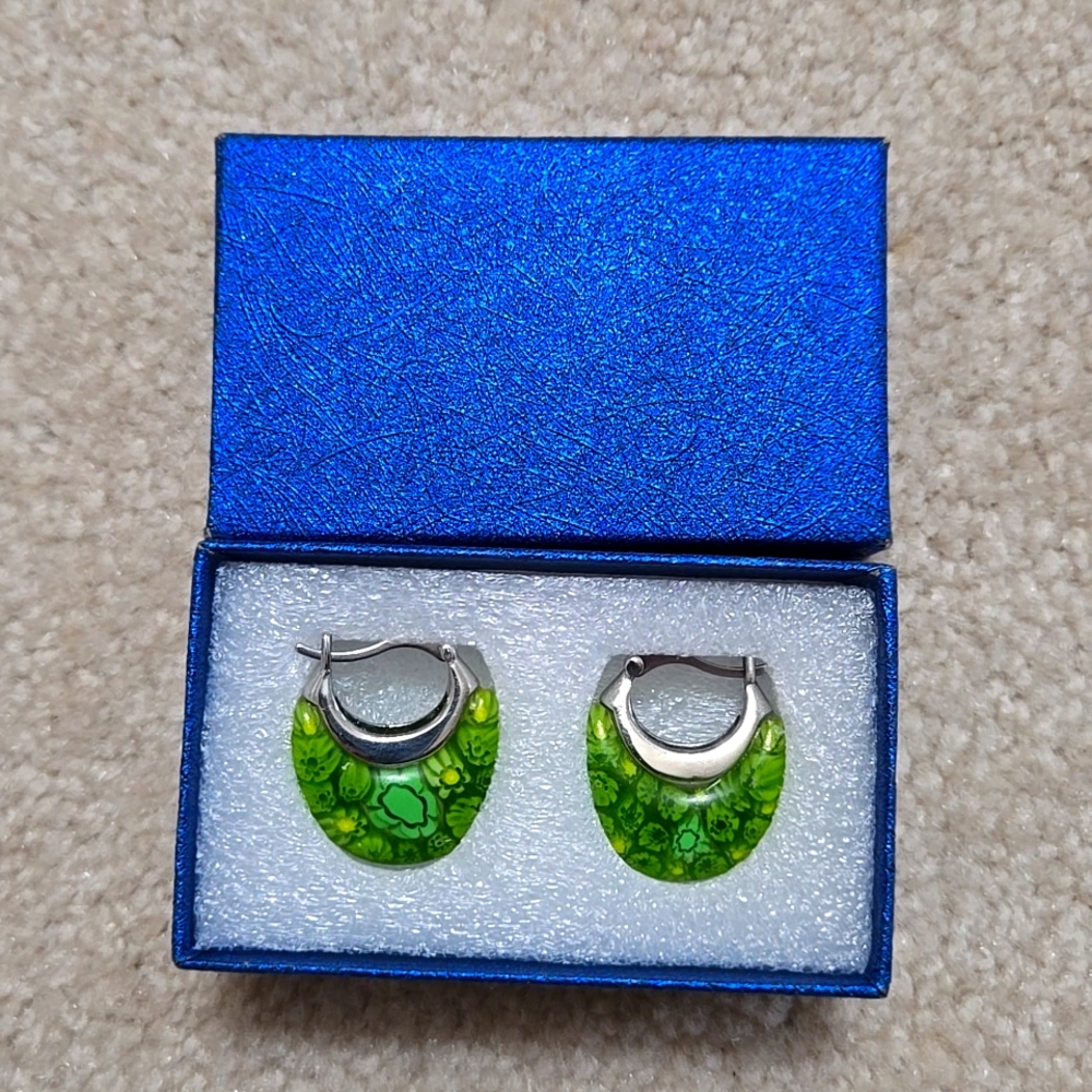 Murano Millefiori glass hoop earrings